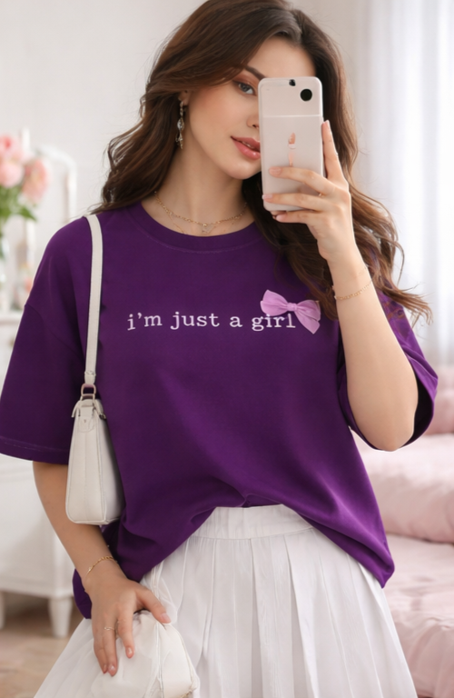 Im Just a Girl  Oversized T-Shirt (Purple)