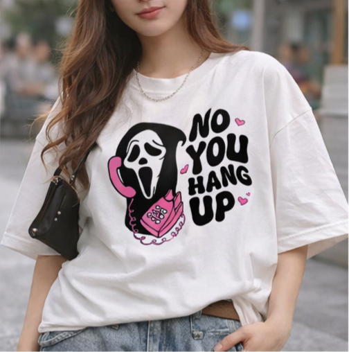 No You Hang Up Oversized T-Shirt | Cute Horror Aesthetic Tee