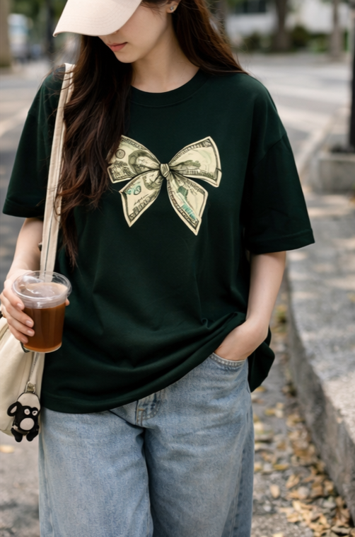 Money Bow Oversized Tee  Streetwear Aesthetic