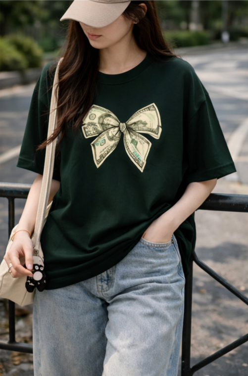 Money Bow Oversized Tee  Streetwear Aesthetic