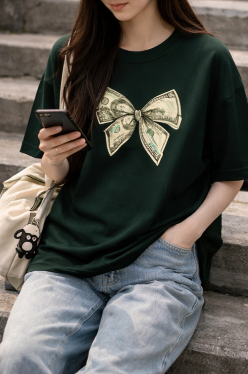 Money Bow Oversized Tee  Streetwear Aesthetic