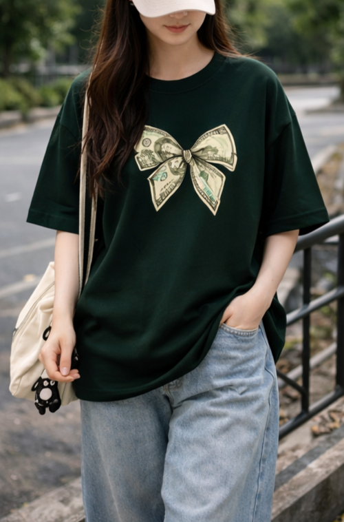 Money Bow Oversized Tee  Streetwear Aesthetic