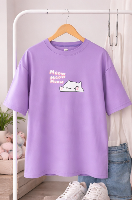 Meow Aesthetic Oversized Tee  Soft Girl Essential