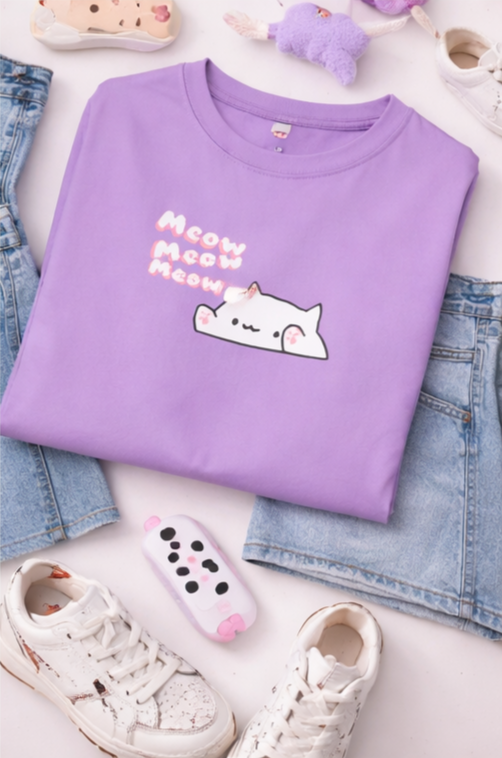 Meow Aesthetic Oversized Tee  Soft Girl Essential