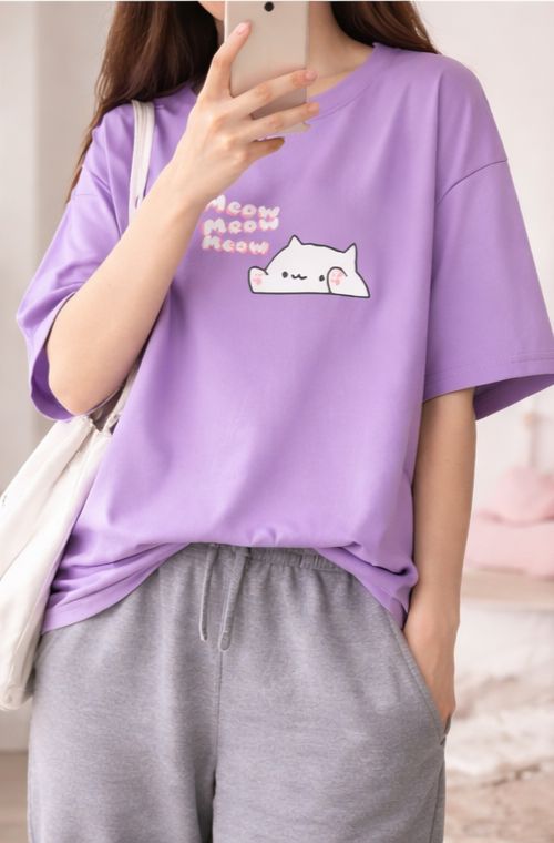 Meow Aesthetic Oversized Tee  Soft Girl Essential