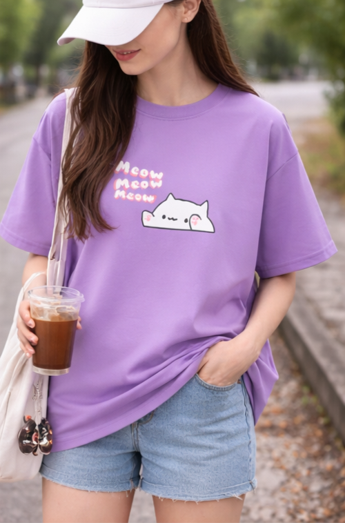 Meow Aesthetic Oversized Tee  Soft Girl Essential